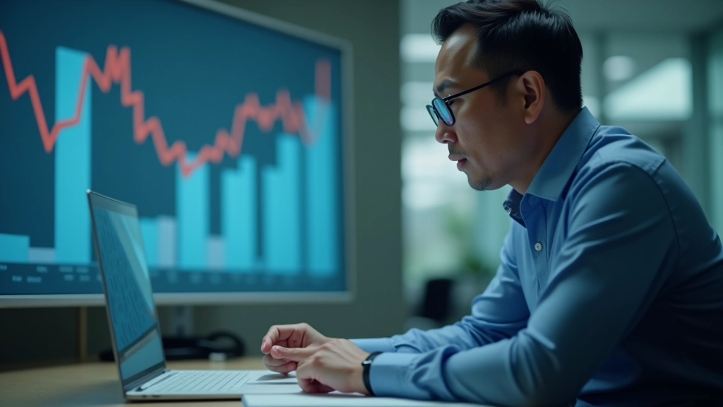Financial analyst reviewing currency charts and economic indicators on large monitors showing MYR performance data